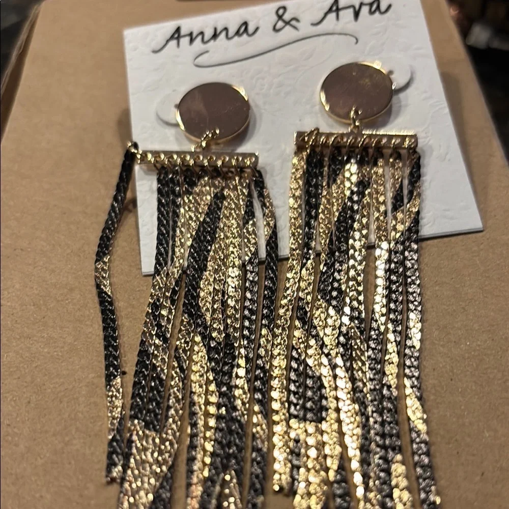 Anna & Ava Gold and Black Fringe Earrings